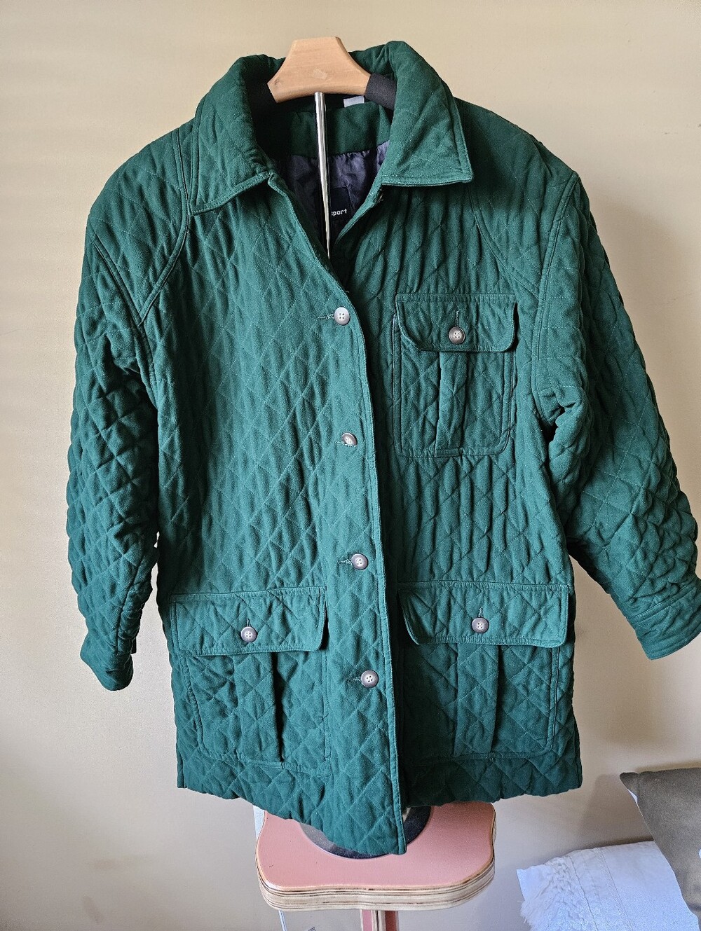 Vintage Lizsport  Emerald Green Quilted Barn Jacket - Size L